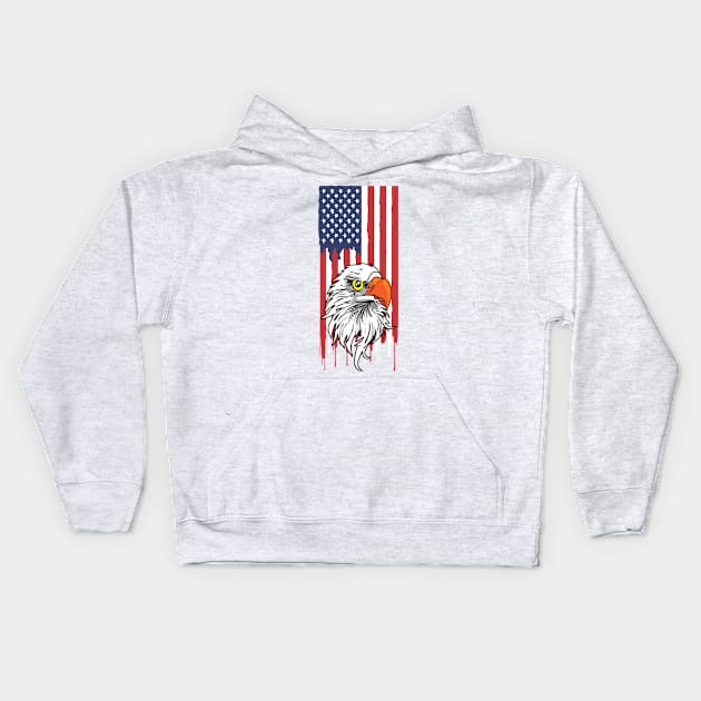 America Flag and USA Eagle Kids Hoodie by XOZ